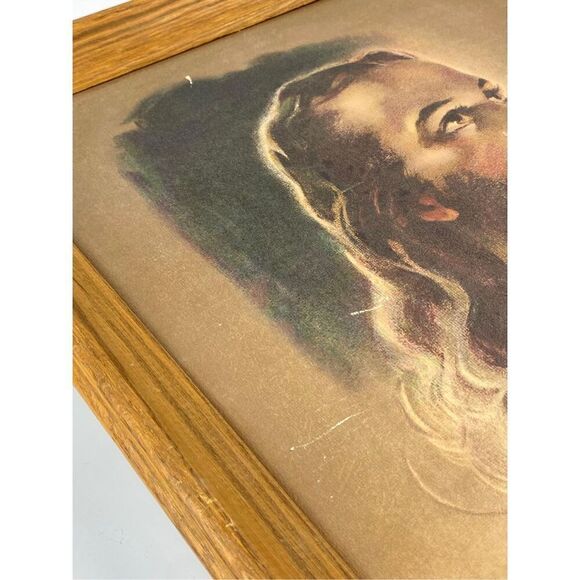 Vintage 1935 19" x 23" Warner Sallman Signed Head Of Jesus Christ Print Framed - Picture 2 of 6